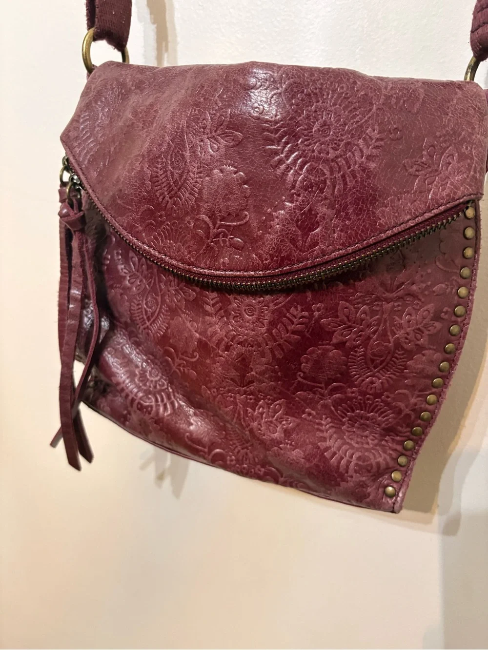 The Sak Burgundy Floral-Embossed Crossbody Bag